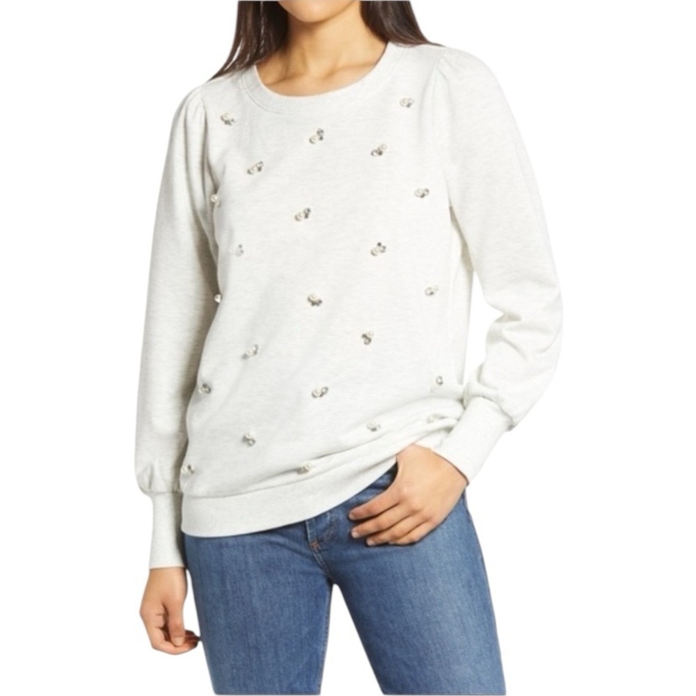 Wit & Wisdom Pearl Embellished Pullover Sweatshirt Pearl Rhinestone Size Small